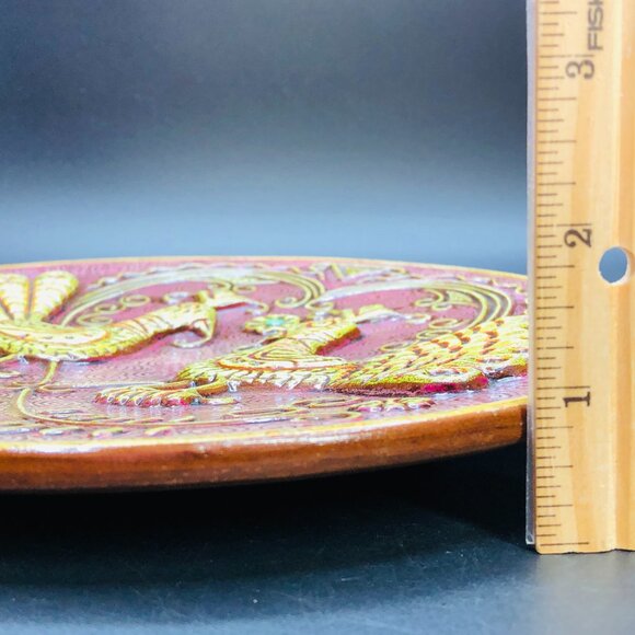 Vintage LODDO DORGALI Chartreuse Peacock Couple Pottery Wall Hanging - Picture 10 of 10